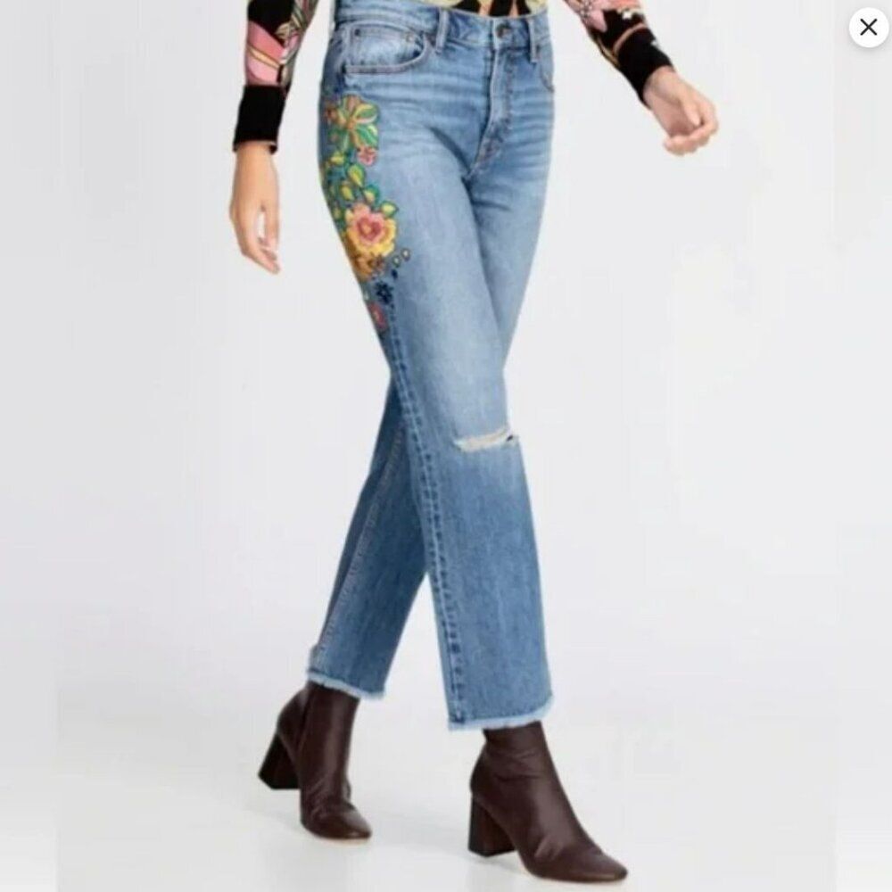 Johnny Was Embroidered Cropped Campana Jeans